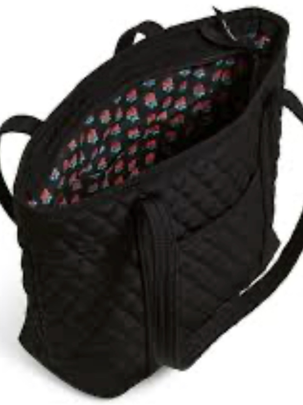 Vera Bradley large Black Quilted Tote with interior ”rose” pattern discontinued.